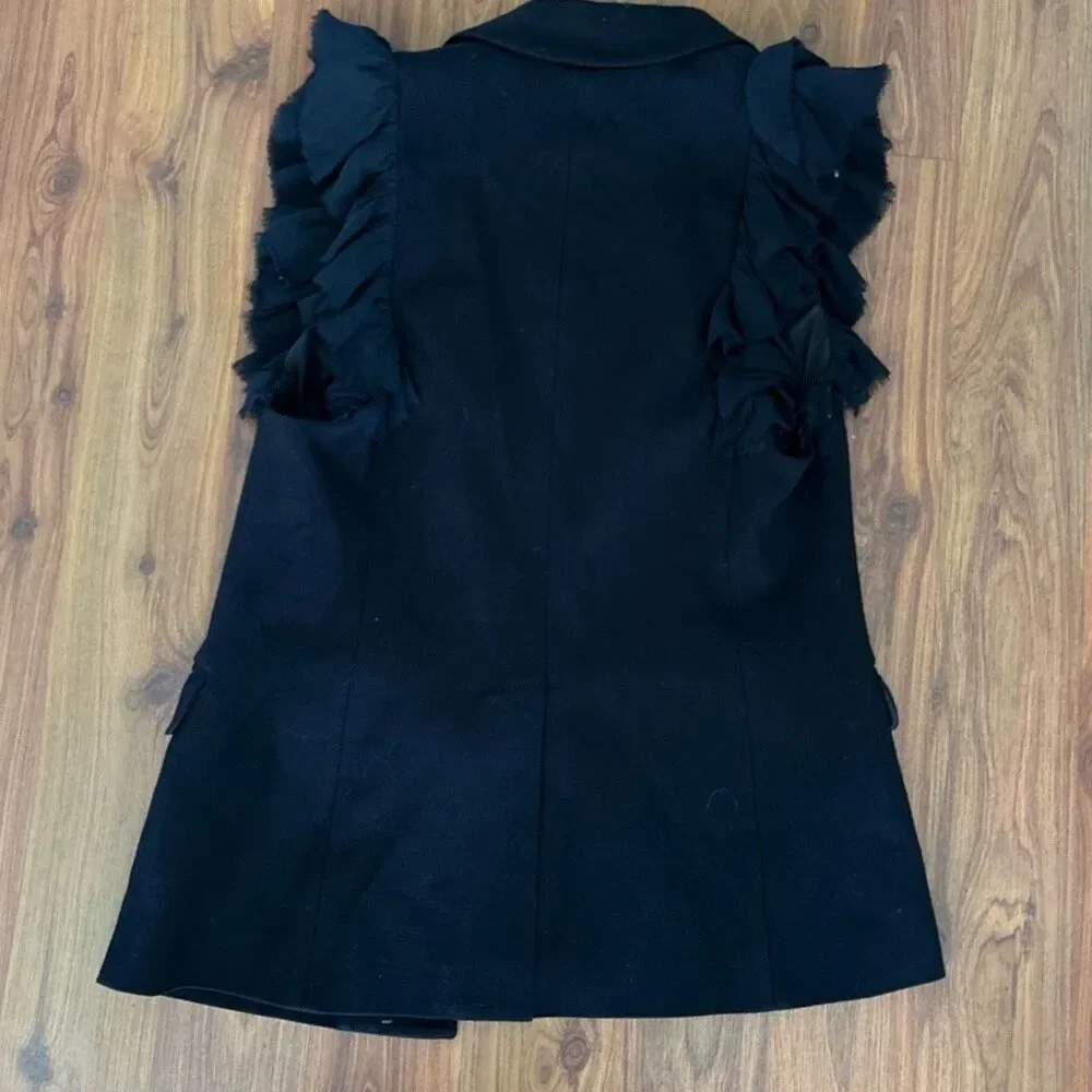 Theory black sleeveless blazer with silk raw edge ruffle sleeve detail 8